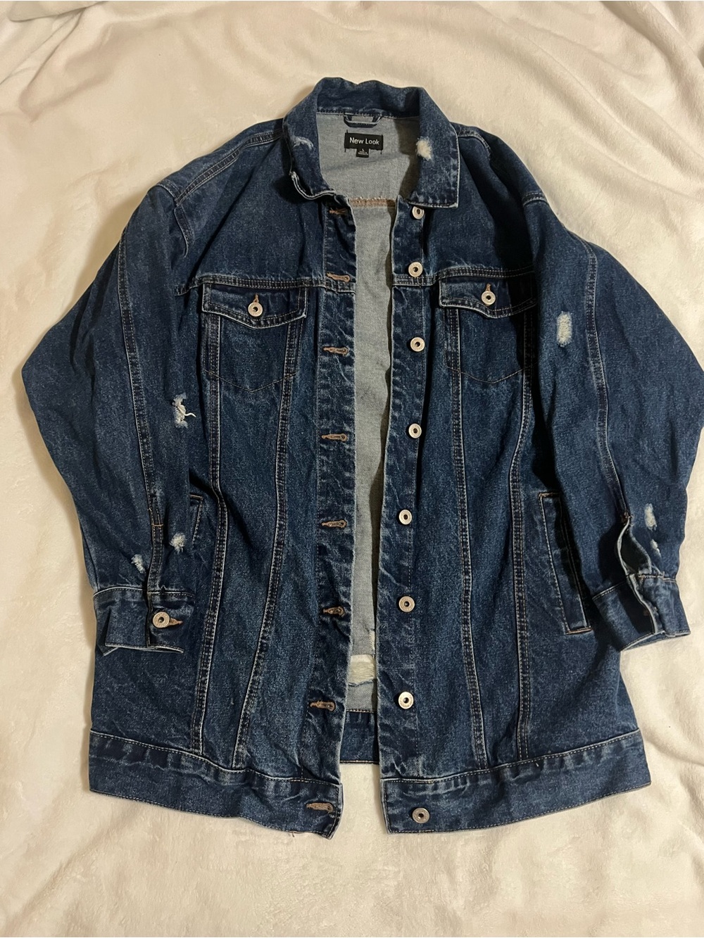 New Look Dark Blue Distressed Denim Jacket